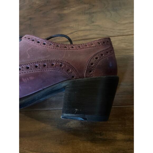 FRYE Maggie Perf Winttip Oxfords ACADEMIA WITCHY Chunky Block Heel Shoes Red 6.5 - Picture 10 of 10